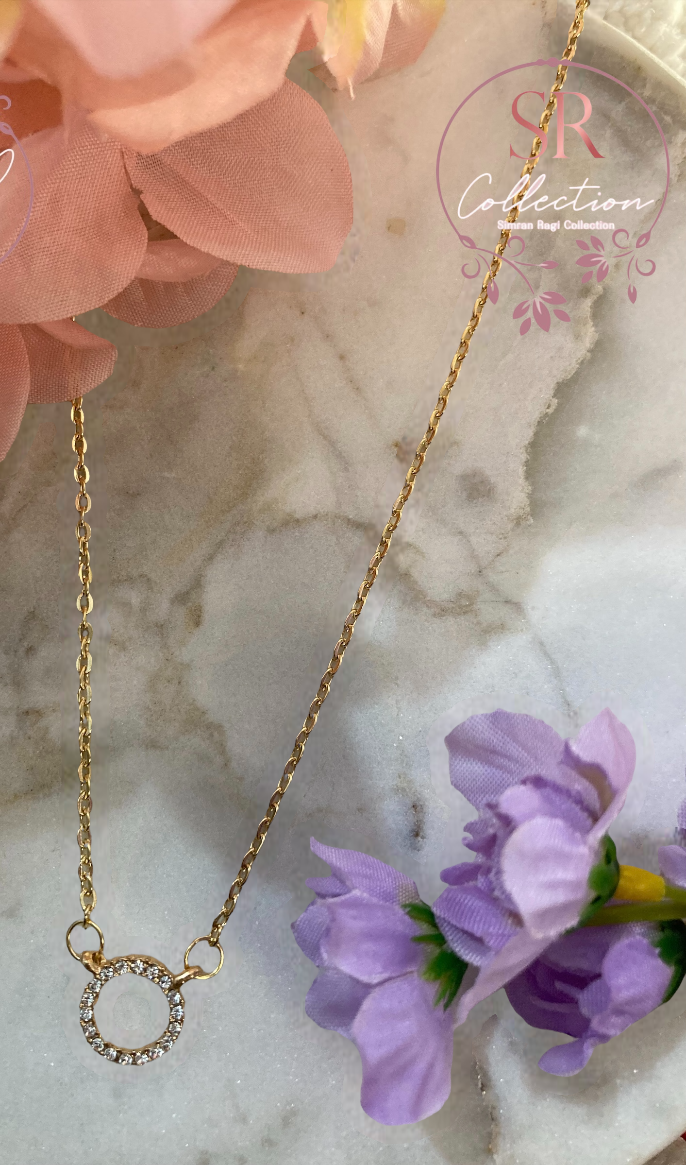 Rhinestone Embellished Circle Necklace (ST212)