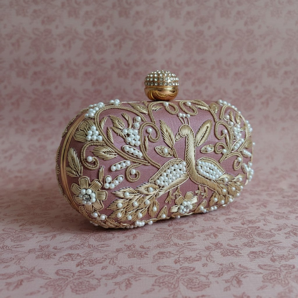 Peacock Oval Pink Clutch (ST1202)