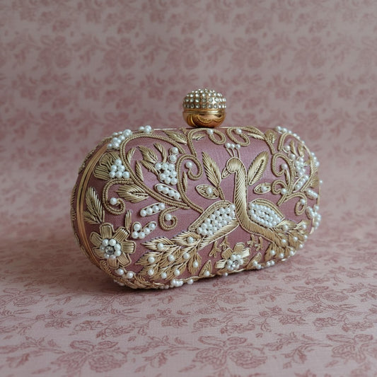 Peacock Oval Pink Clutch (ST1202)