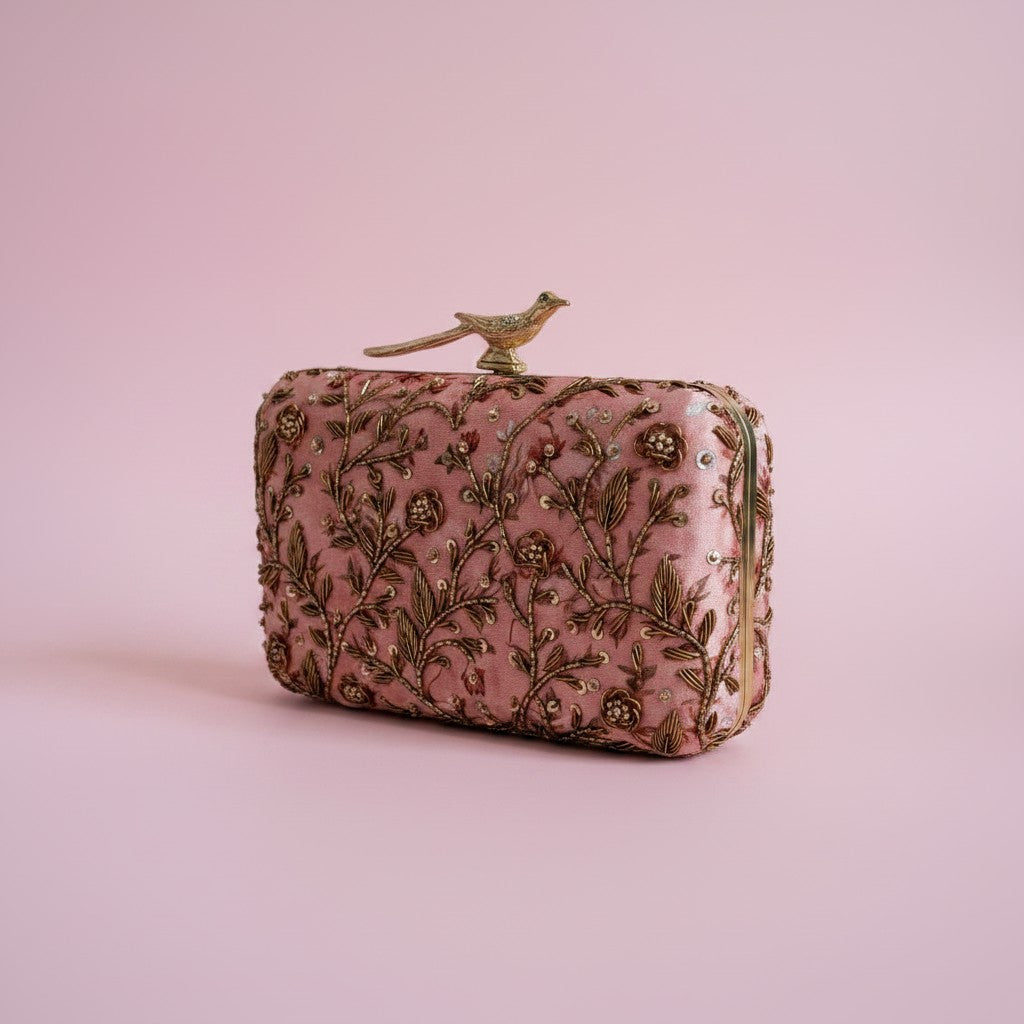 Wren Rectangular Pink Clutch (ST1174) (Bird Clasp)