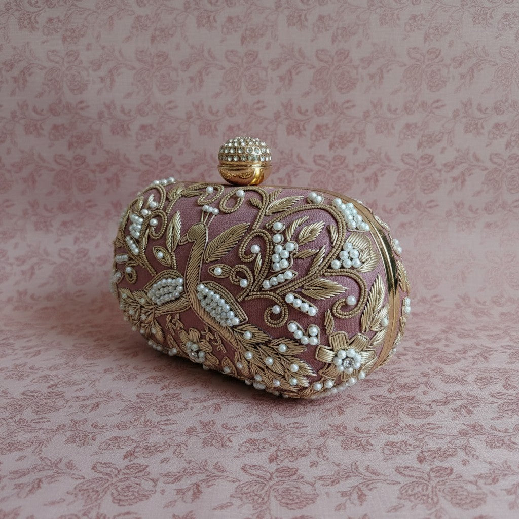 Peacock Oval Pink Clutch (ST1202)