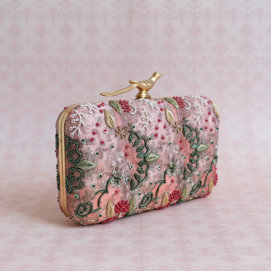 Sorrento Rectangular Pink Clutch (ST1179) (Bird Clasp)