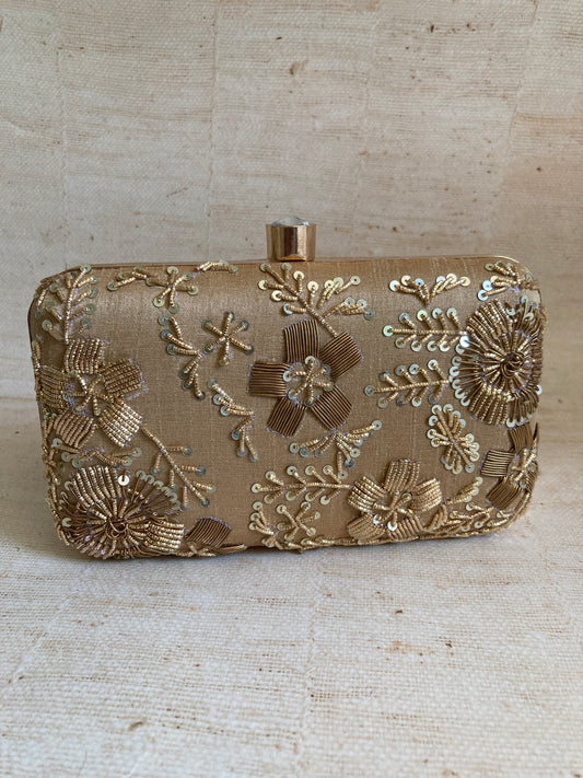 Faryal Handcrafted Rectangular Clutch (Gold) (ST139)