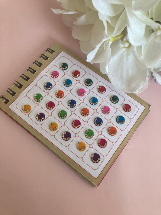 Half Moon Stone Assorted Colours 120 Bindi Booklet (ST852) (7 Inch Bindis)