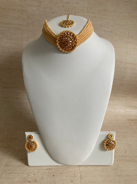 Noora Gold Plated Pearl Choker Set (ST856)