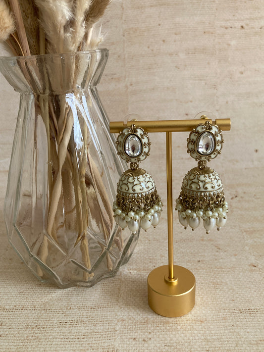 Antique Gold Pearl Jhumki Indian Earrings (ST1080)