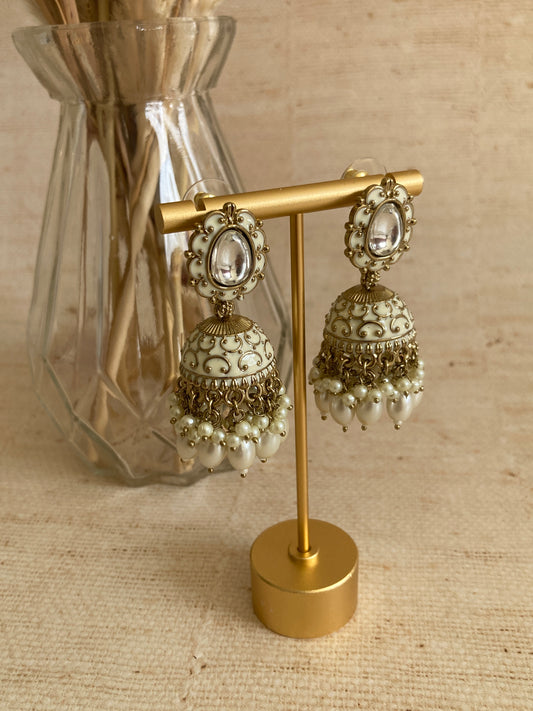 Antique Gold Pearl Jhumki Indian Earrings (ST1080)
