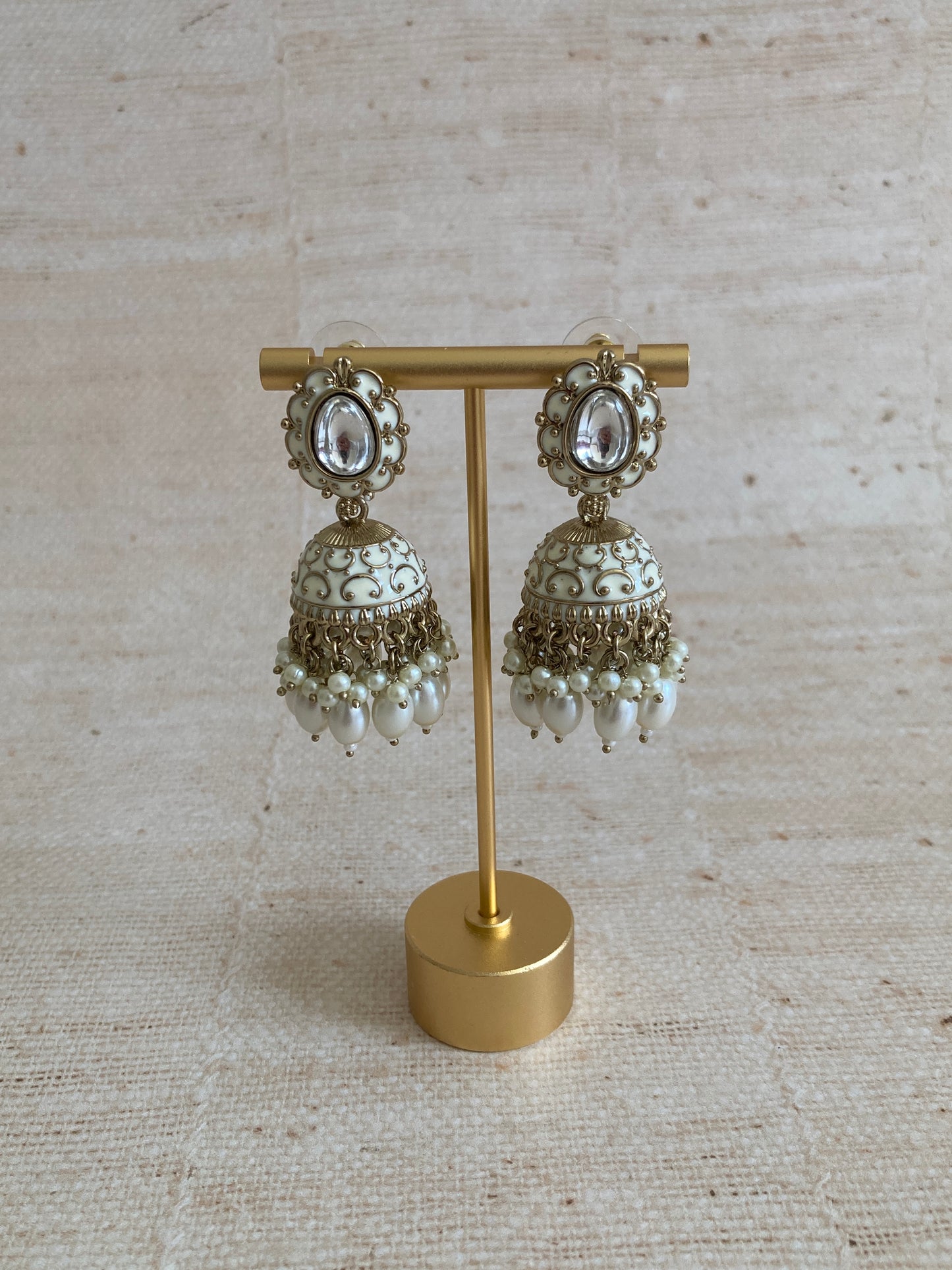 Antique Gold Pearl Jhumki Indian Earrings (ST1080)