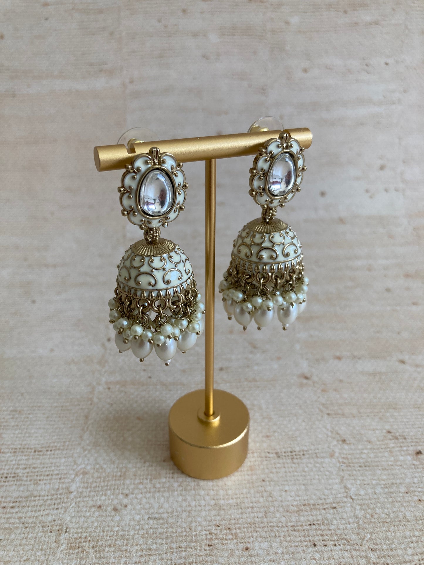 Antique Gold Pearl Jhumki Indian Earrings (ST1080)