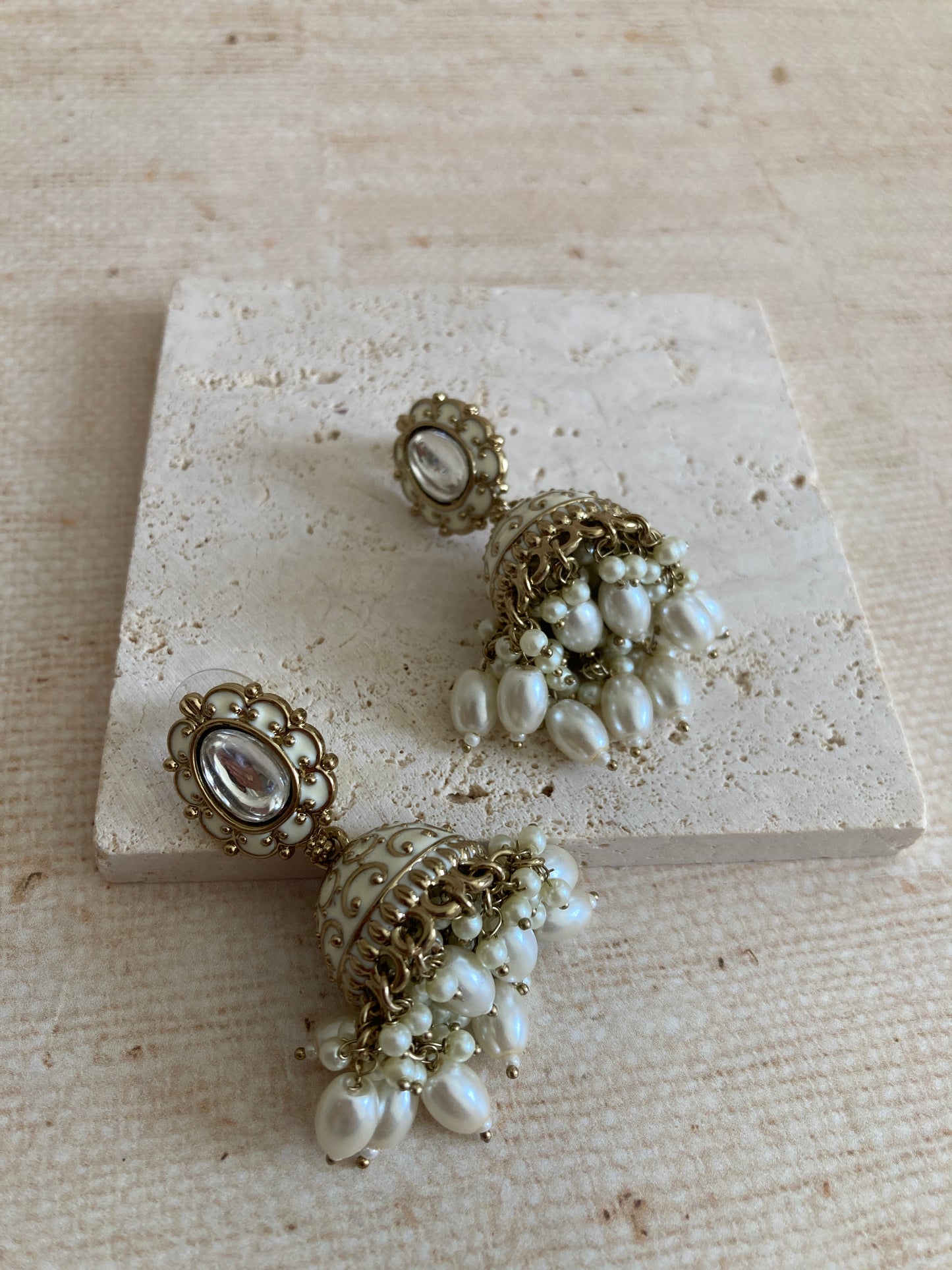 Antique Gold Pearl Jhumki Indian Earrings (ST1080)