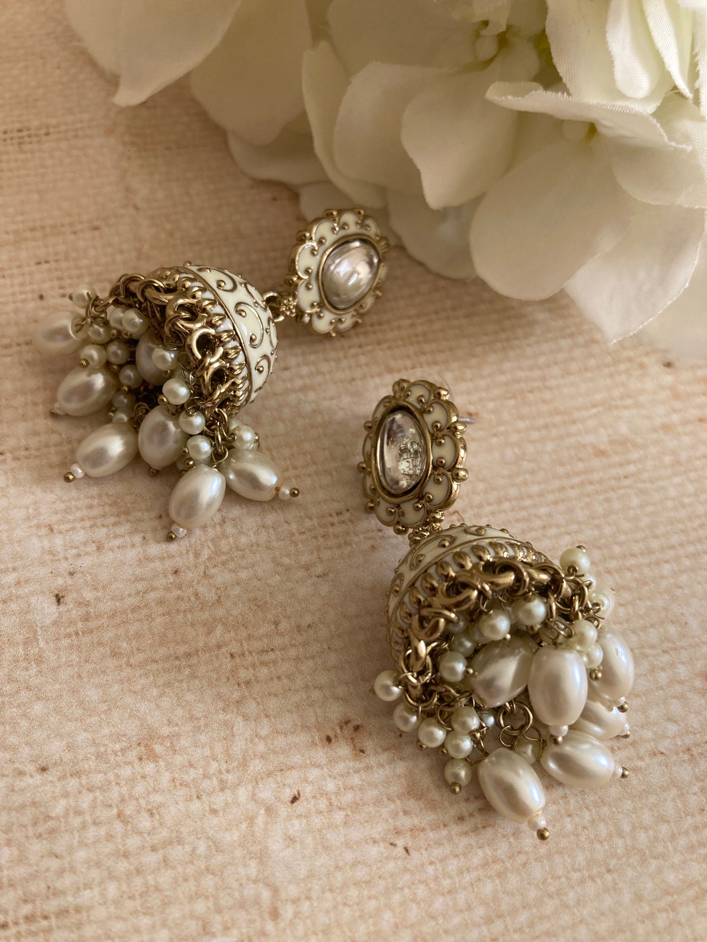 Antique Gold Pearl Jhumki Indian Earrings (ST1080)