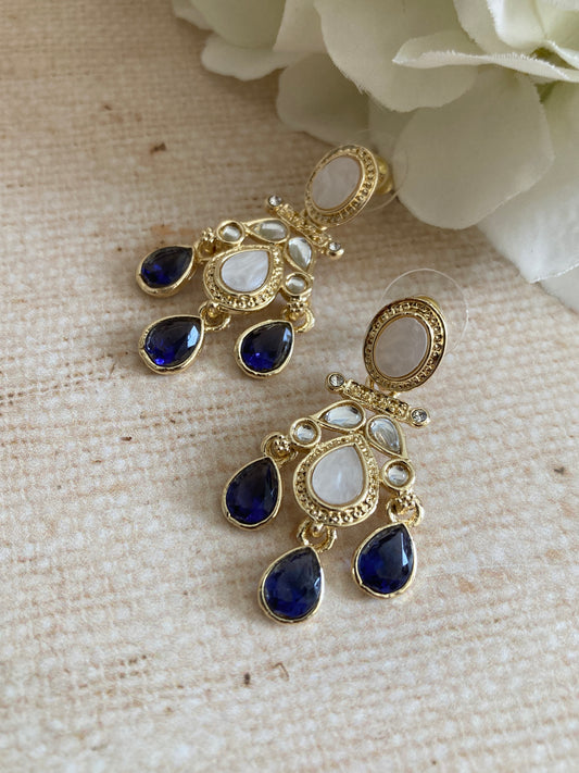 Gold Plated Mother Of Pearl Earrings (ST1093) (Blue)