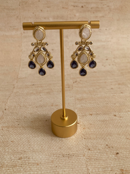 Gold Plated Mother Of Pearl Earrings (ST1093) (Blue)