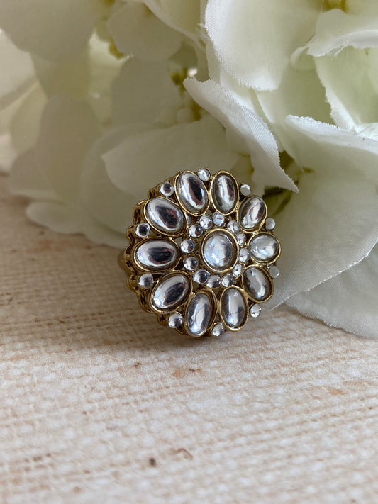 Antique Gold Adjustable Ring With Mehndi Plating (ST1092)