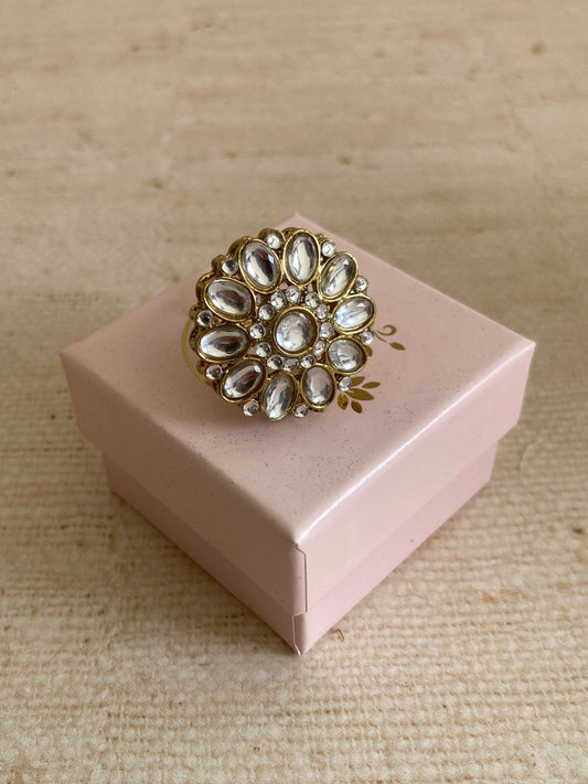 Antique Gold Adjustable Ring With Mehndi Plating (ST1092)