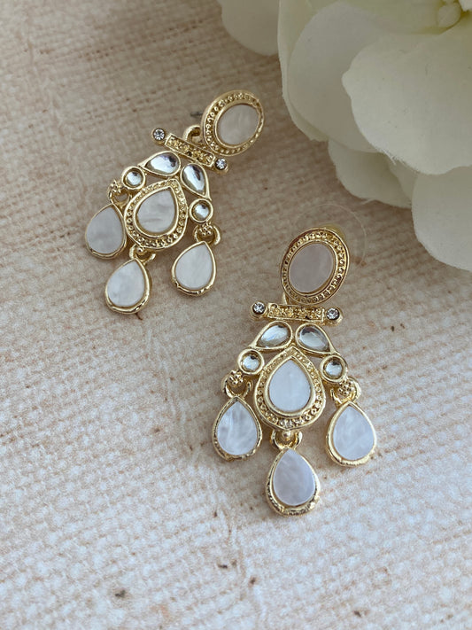 Gold Plated Mother Of Pearl Earrings (ST1093) (White)