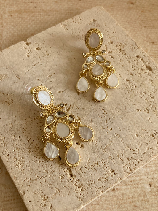 Gold Plated Mother Of Pearl Earrings (ST1093) (White)