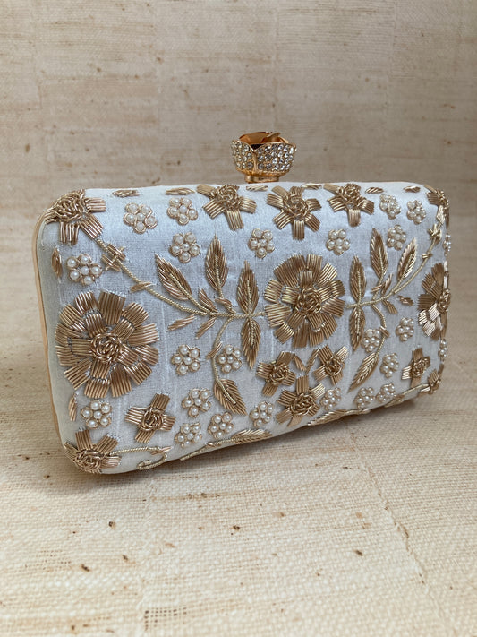 Alina (Rectangular Clutch) (Off White) (S859) (Rose Clasp)