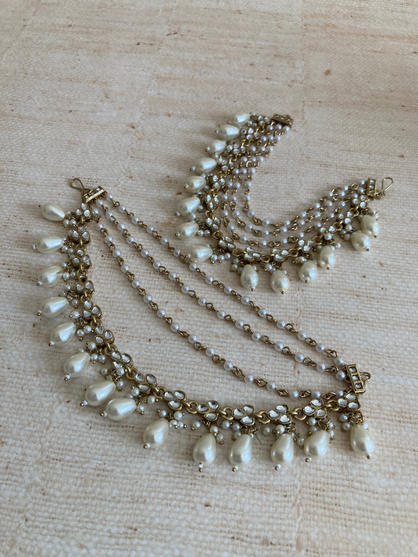 Antique Gold Plated Pearl Ear Chains/Kaan Chain (ST1087)