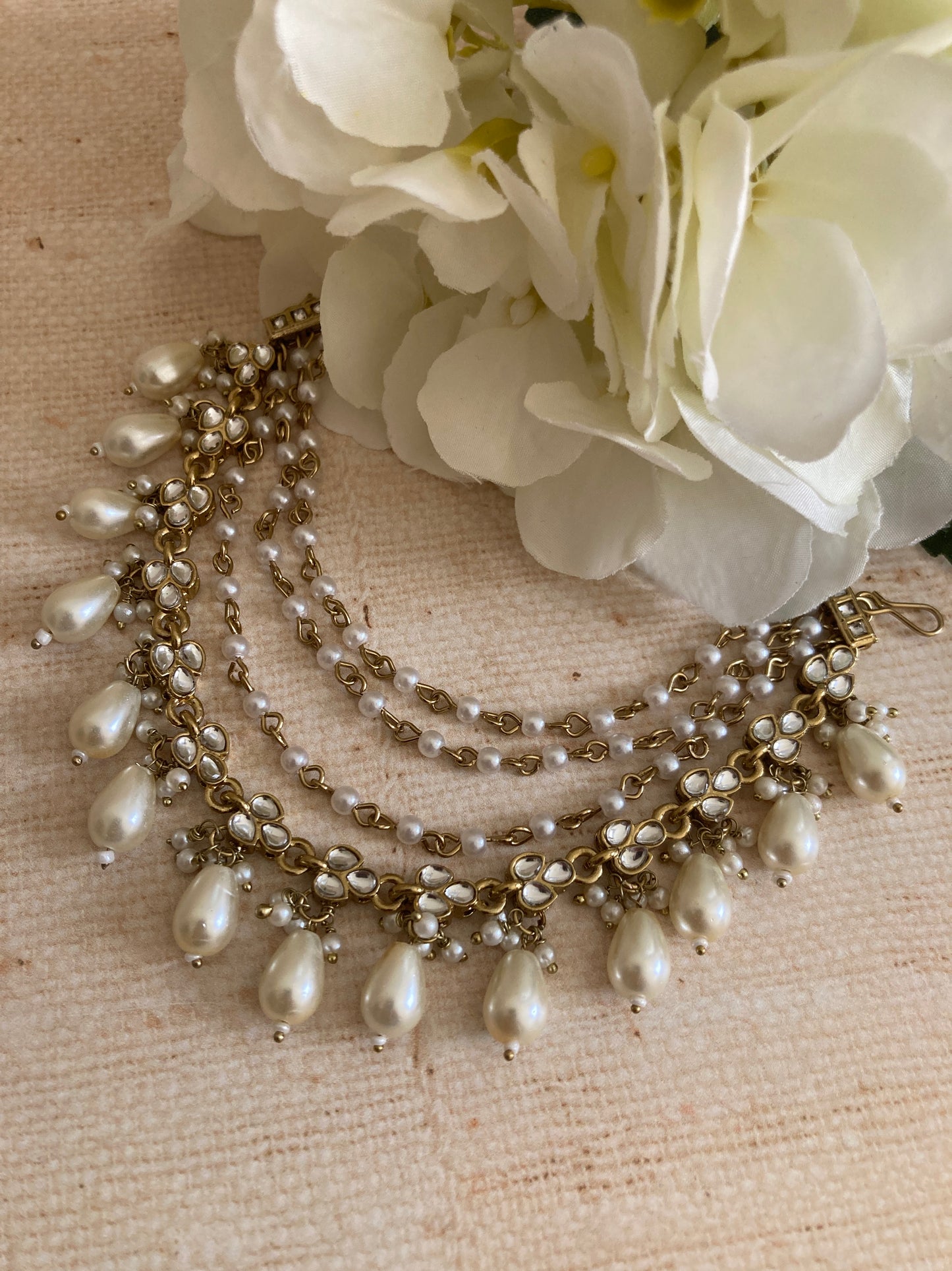 Antique Gold Plated Pearl Ear Chains/Kaan Chain (ST1087)