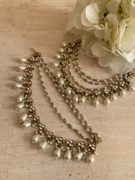 Antique Gold Plated Pearl Ear Chains/Kaan Chain (ST1087)