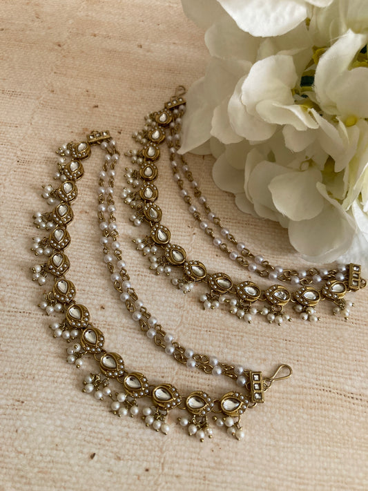 Antique Gold Plated Pearl Ear Chains/Kaan Chain (ST1088)