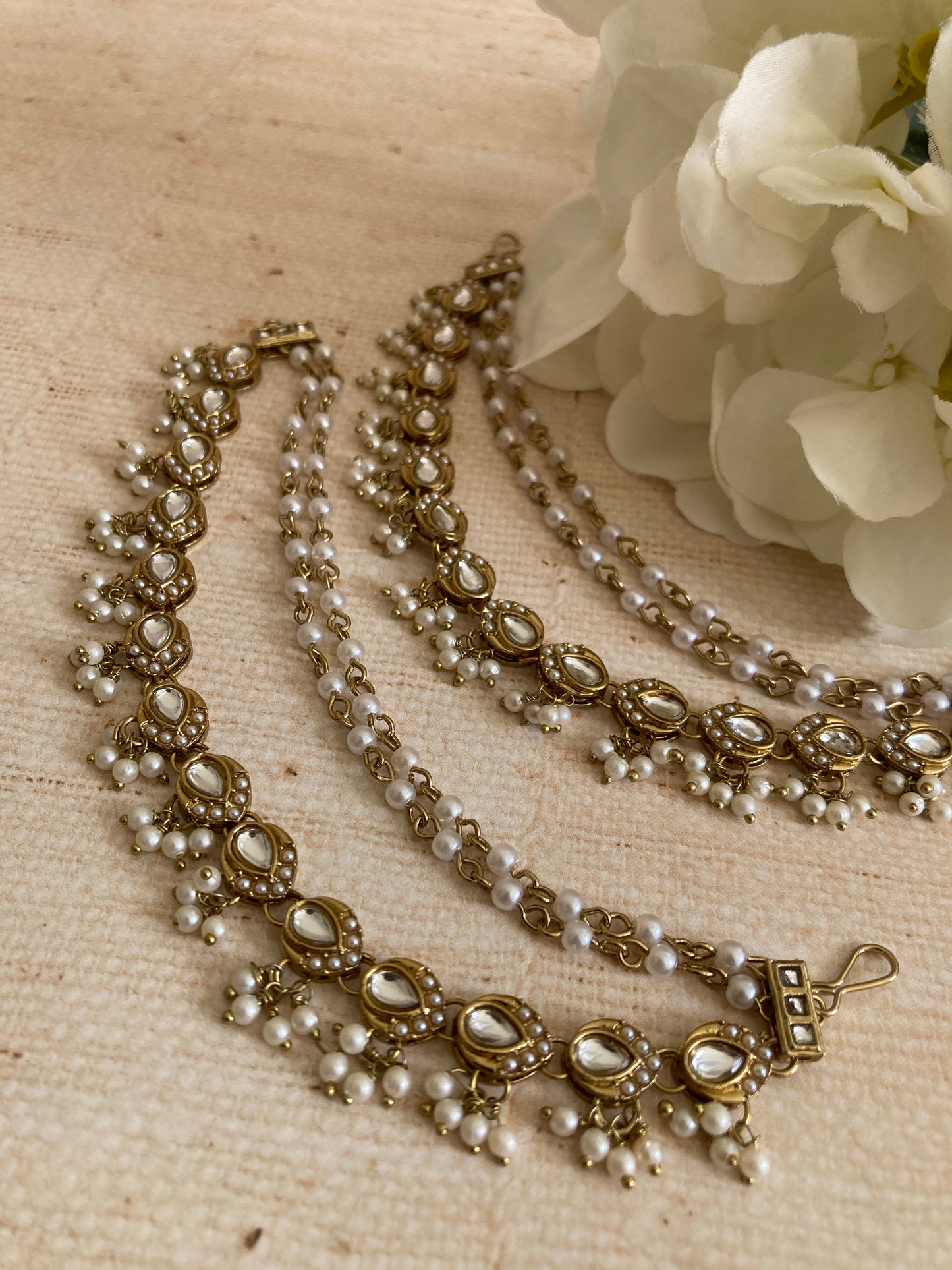 Antique Gold Plated Pearl Ear Chains/Kaan Chain (ST1088)