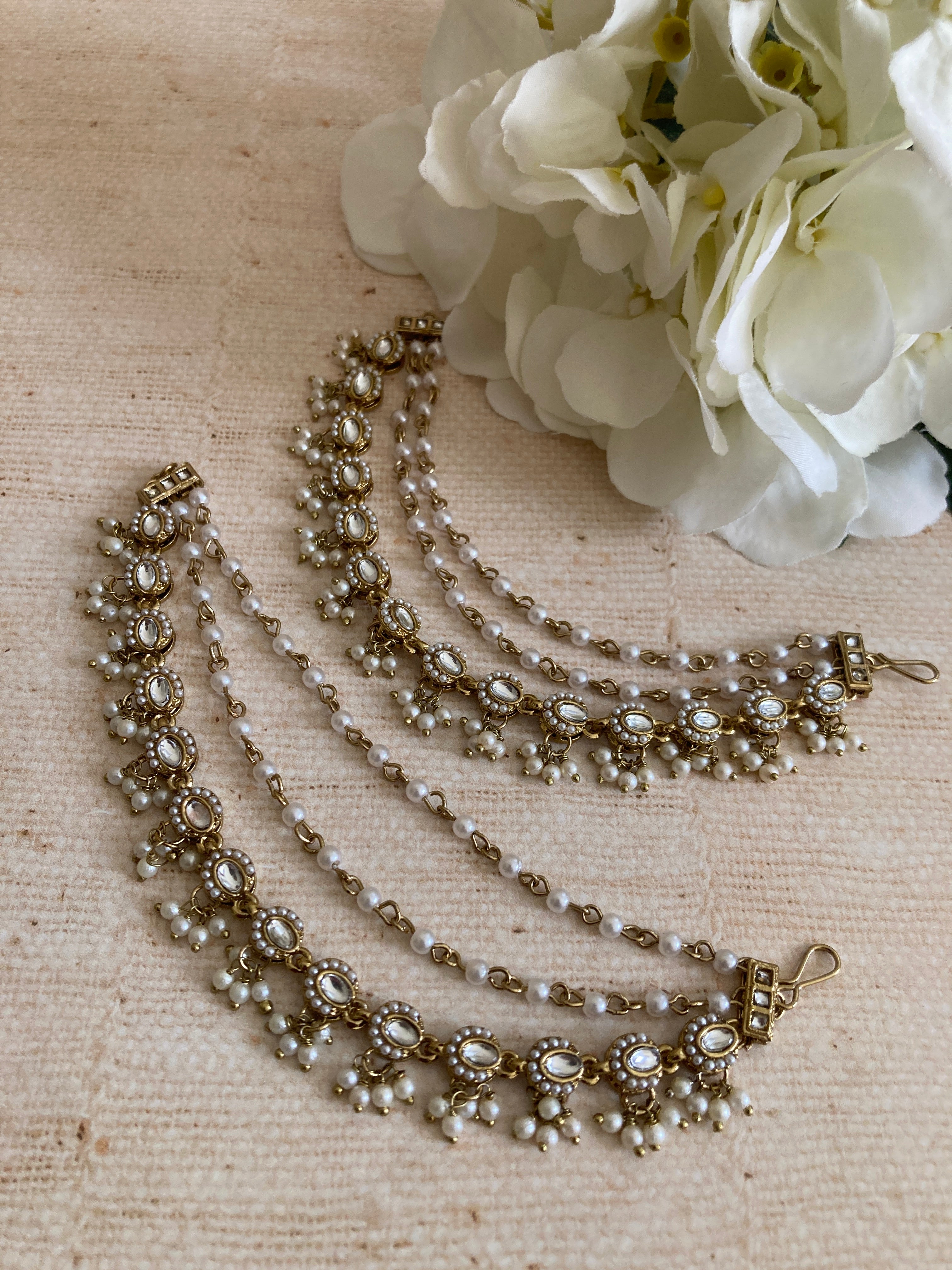 Gold Plated Pearl Ear Chains/Kaan Chain (ST1089) – Simran Ragi Collection