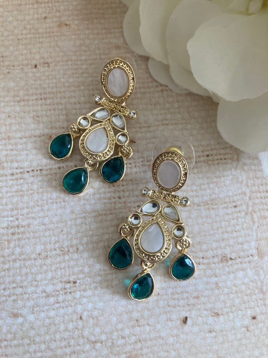Gold Plated Mother Of Pearl Earrings (ST1093) (Green)