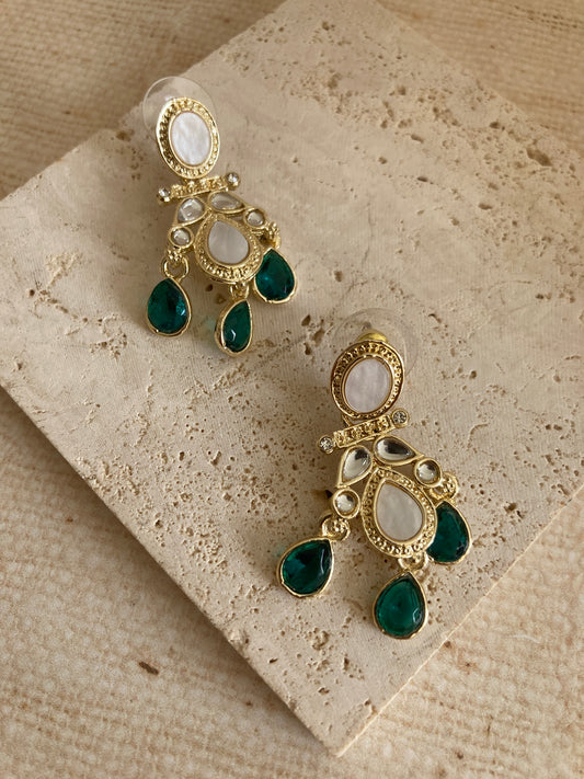 Gold Plated Mother Of Pearl Earrings (ST1093) (Green)