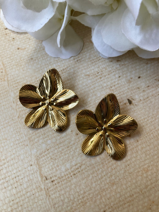 18K Gold Plated Gold Flower Earrings (ST1063)