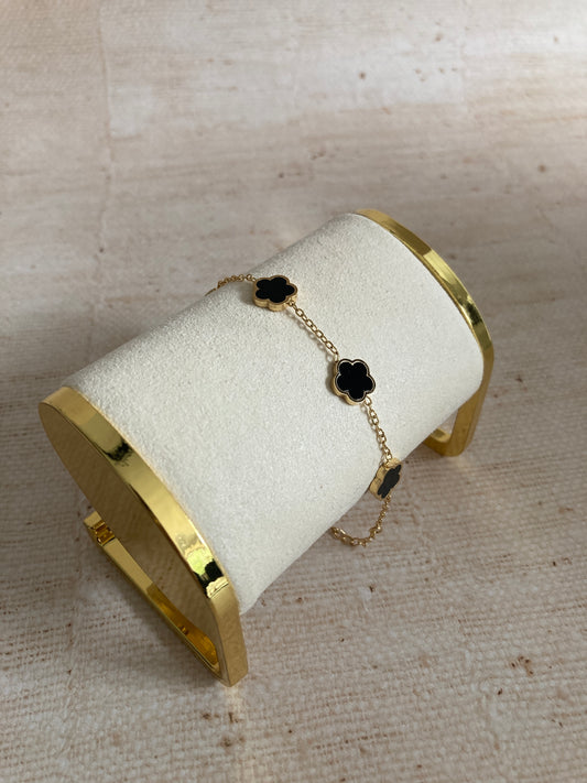 Gold Black Clover Bracelet