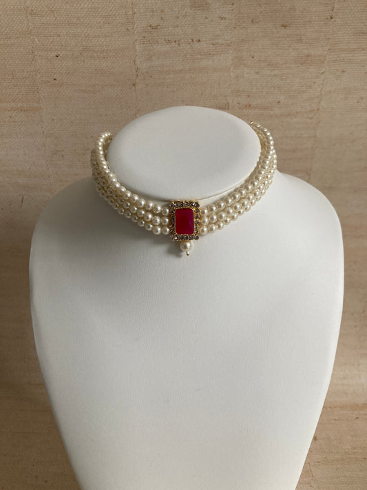 Safeena 18K Gold Plated Handcrafted Pearl Choker Set (ST793) (Pink)