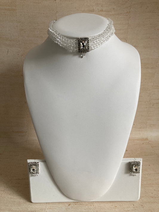 Safeena Handcrafted Beaded Choker Set (ST793) (Silver)