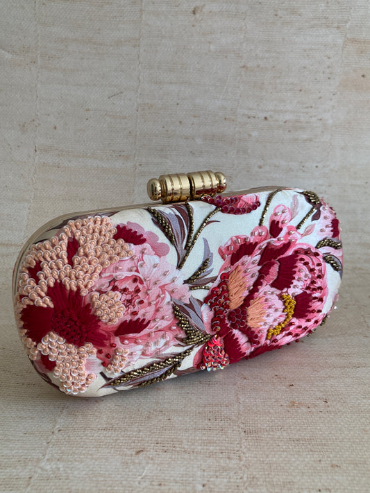Ilima Floral Oval Clutch (ST1074) (Pink Multicoloured)