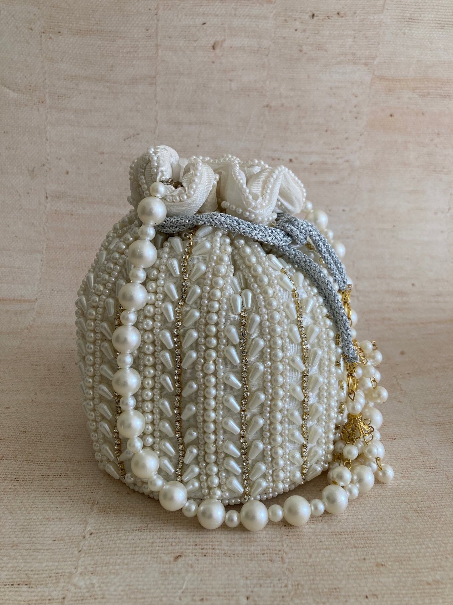 Olivia Pearl Potli (Pearl Wrist Chain) (White Ivory) (ST356)