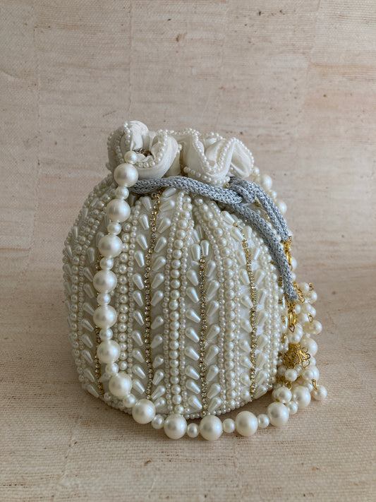 Olivia Pearl Potli (Pearl Wrist Chain) (White Ivory) (ST356)