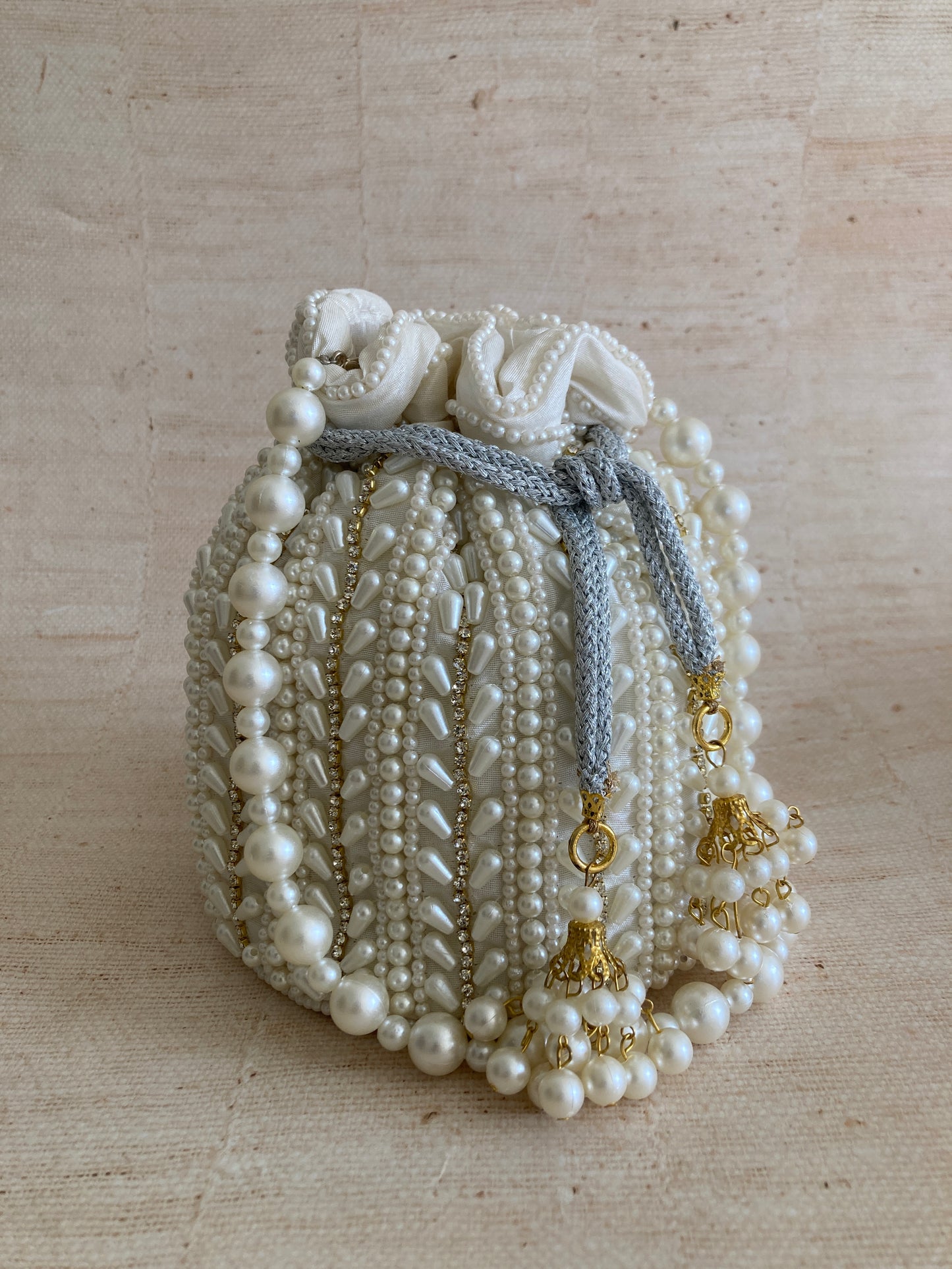 Olivia Pearl Potli (Pearl Wrist Chain) (White Ivory) (ST356)