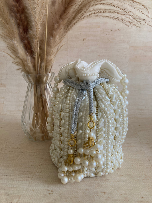 Olivia Pearl Potli (Pearl Wrist Chain) (White Ivory) (ST356)