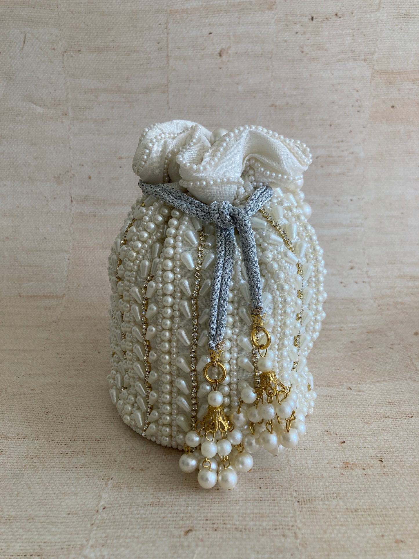 Olivia Pearl Potli (Pearl Wrist Chain) (White Ivory) (ST356)
