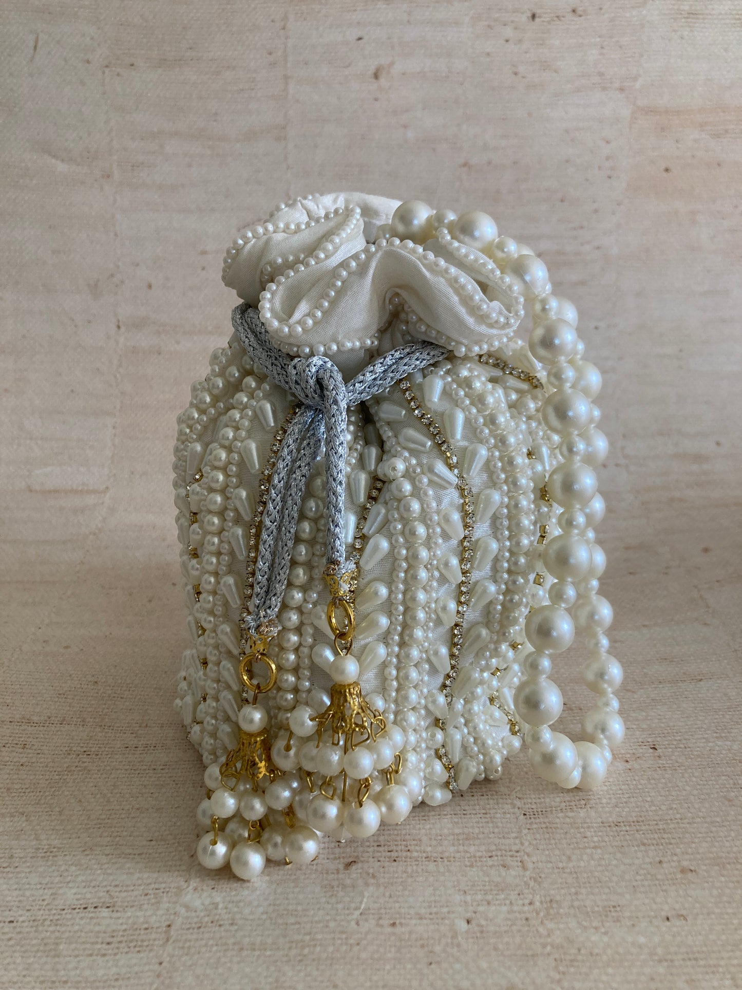 Olivia Pearl Potli (Pearl Wrist Chain) (White Ivory) (ST356)