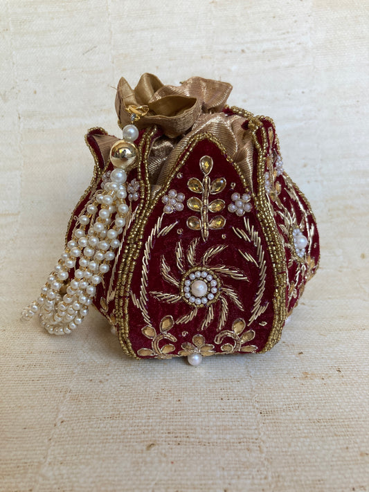 Rabia (Velvet Potli Bag) (Maroon) (ST267)