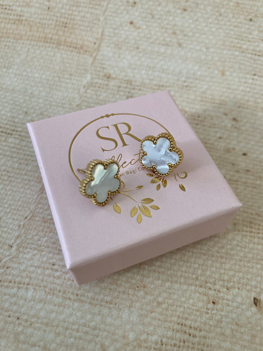 White Five Leaf Clover Stud Earrings (ST374)