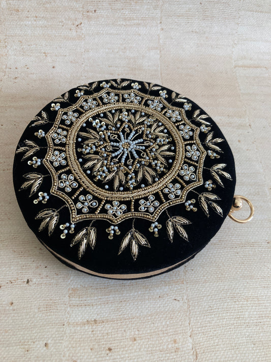 Raazi (Circular Clutch) (Black Velvet)(ST351)