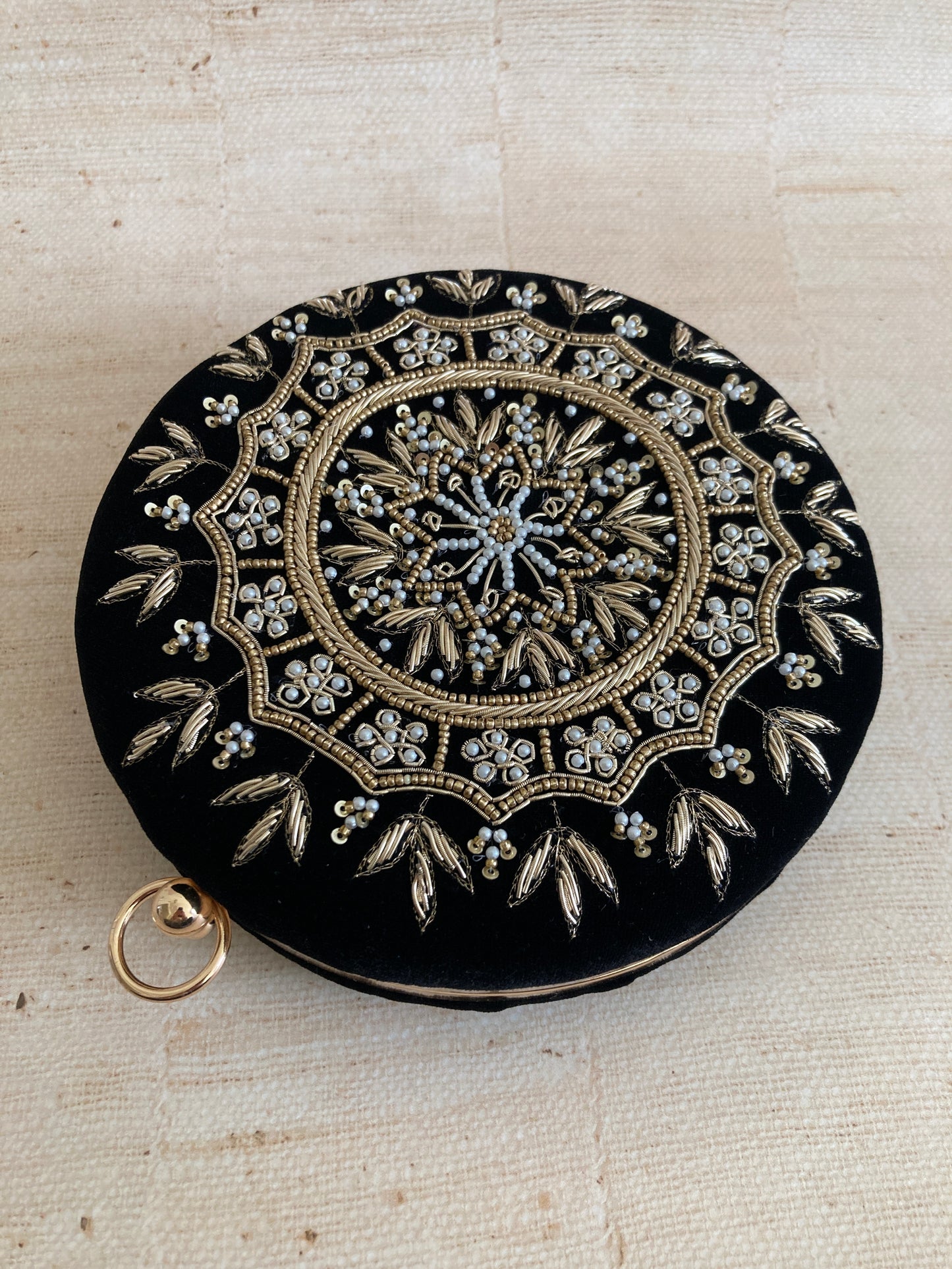 Raazi (Circular Clutch) (Black Velvet)(ST351)