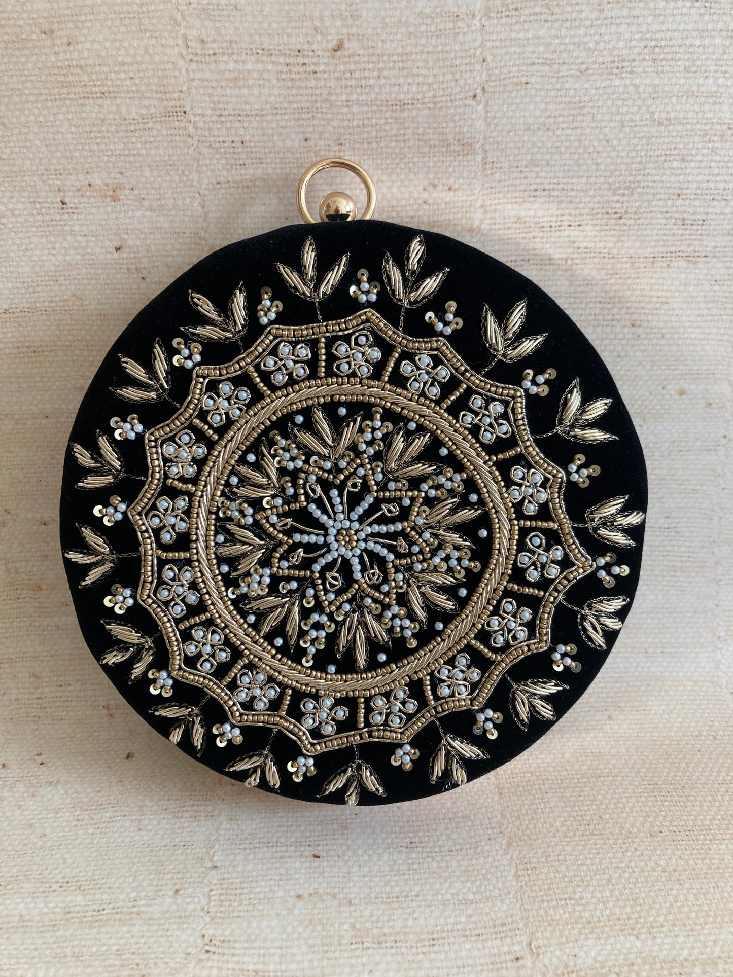 Raazi (Circular Clutch) (Black Velvet)(ST351)