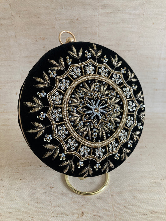 Raazi (Circular Clutch) (Black Velvet)(ST351)