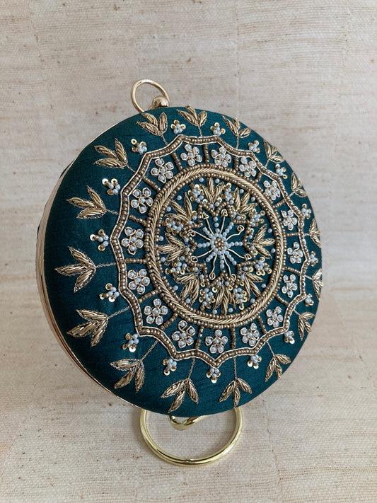 Raazi Circular Clutch (Emerald Green) (ST350)