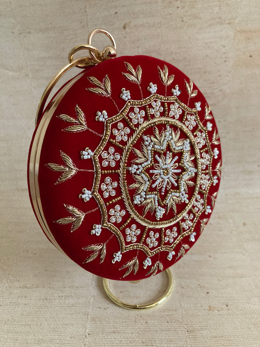 Aarza Red Velvet Bangle Clutch (ST735)