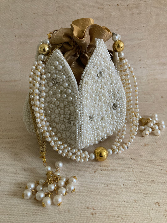 Jasmine Potli (Pearl Embellished White) (ST148)